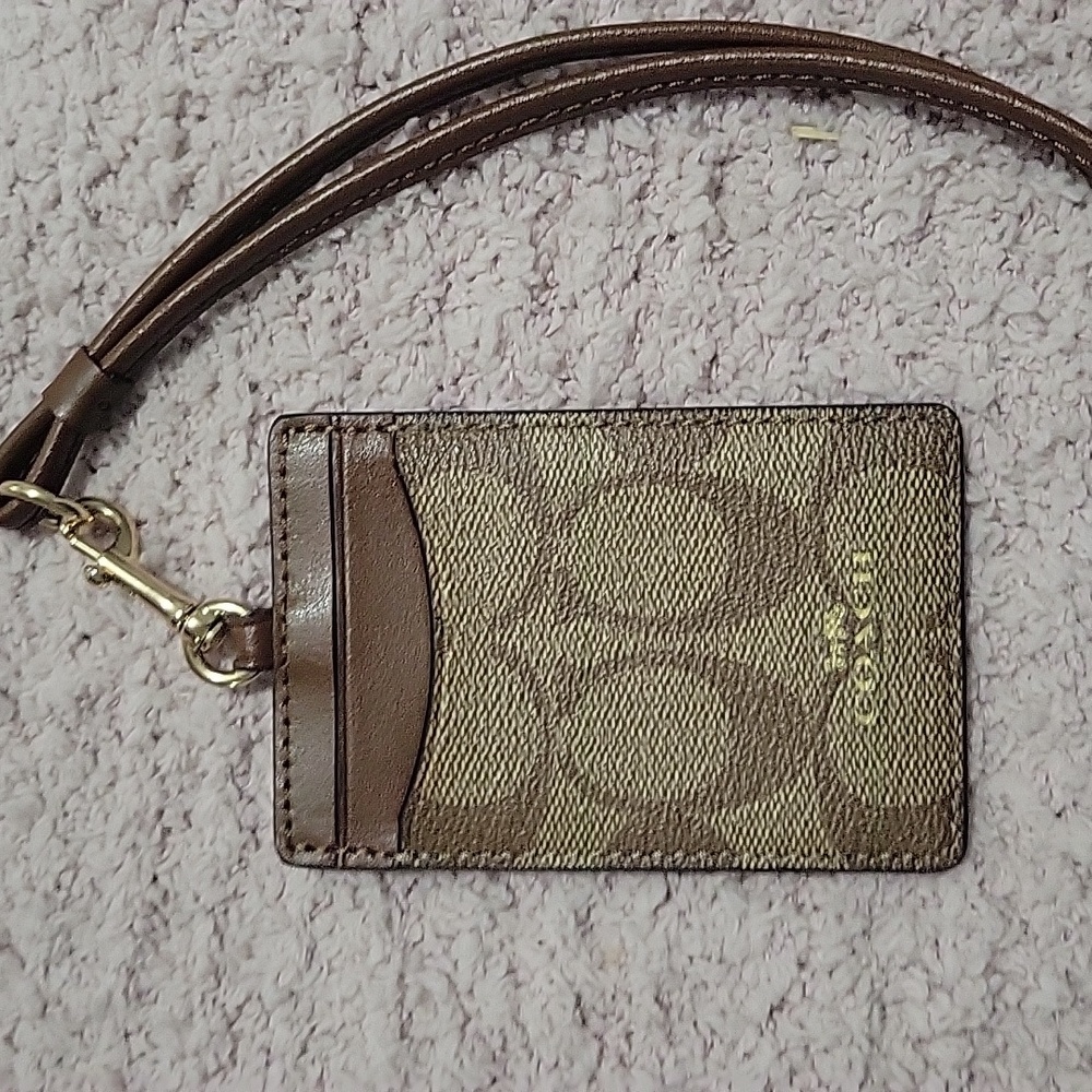 Coach Brown Signature Card & Key Holder with Gold Hardware